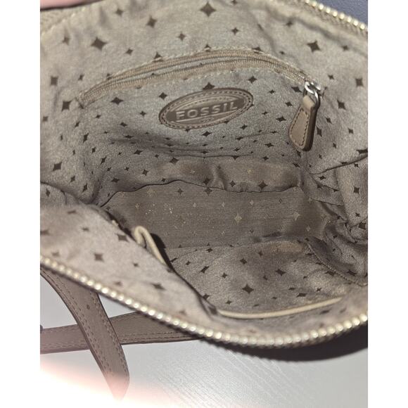 FOSSIL Brown Taupe Crossbody Bag Adjustable Strap Leather Accents - Picture 12 of 13